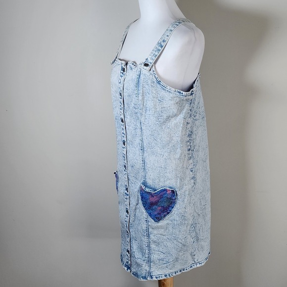 Blackheart Denim Jumper Dress Womens XL Overalls Acid Wash 90s Button Front Y2K - Picture 7 of 15